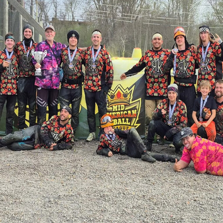 The Rotten Kids Paintball team is in a happy mood after winning a Trophy and medals in the Mid American Xball League