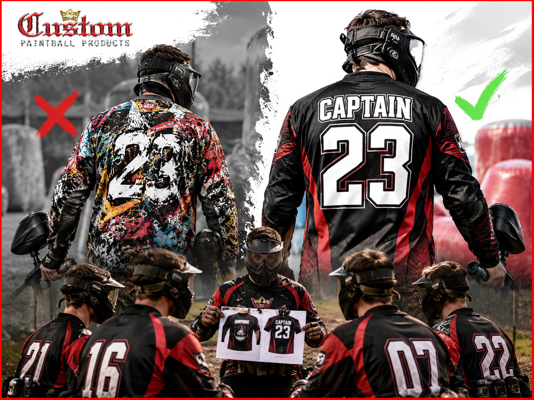 Typographic Paintball Jerseys: Bold Fonts & Oversized Numbers